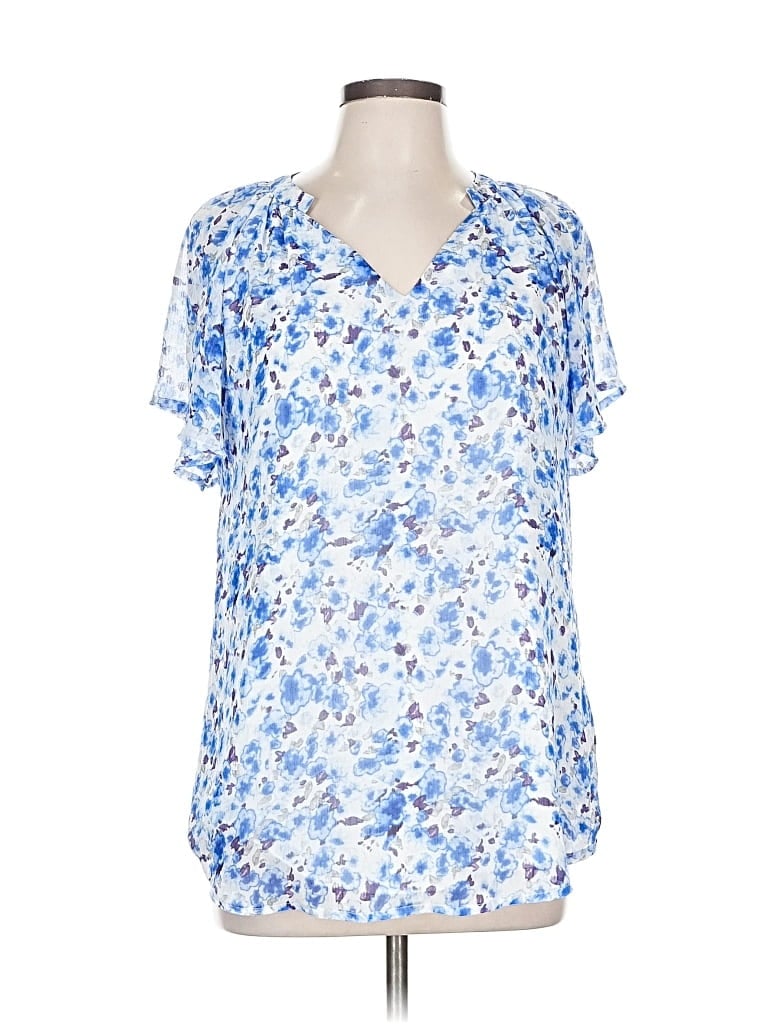 Pre-owned Unbranded Short Sleeve Blouse In Blue