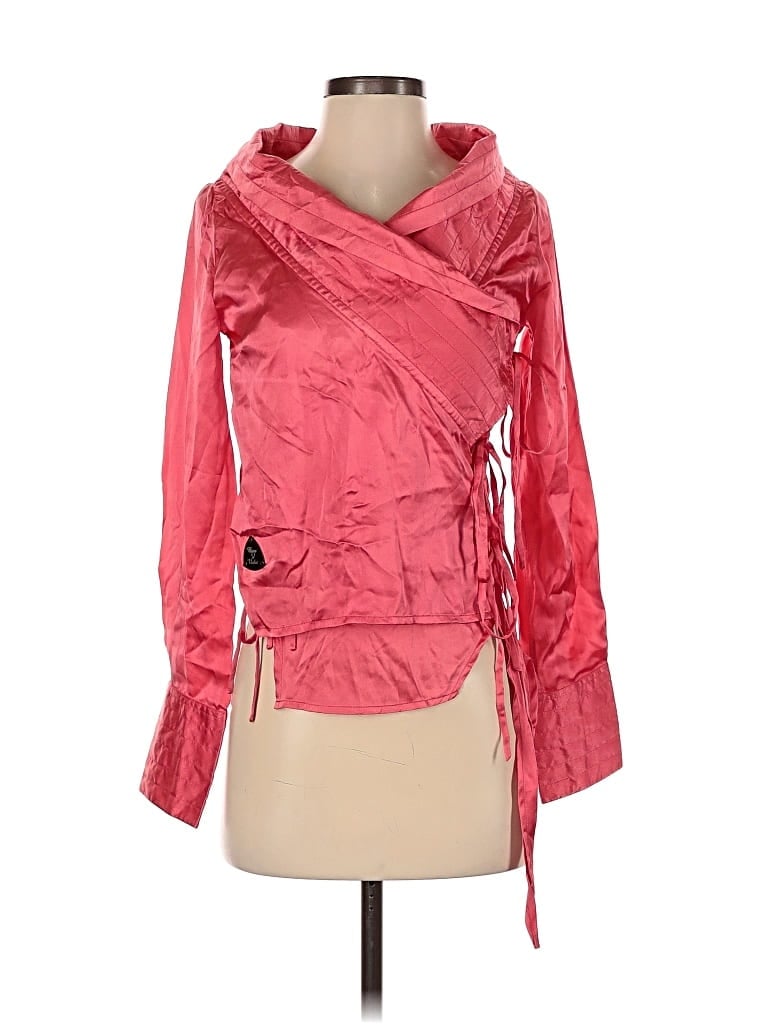 Assorted Brands Long Sleeve Silk Top Pink Cowl Neck Tops