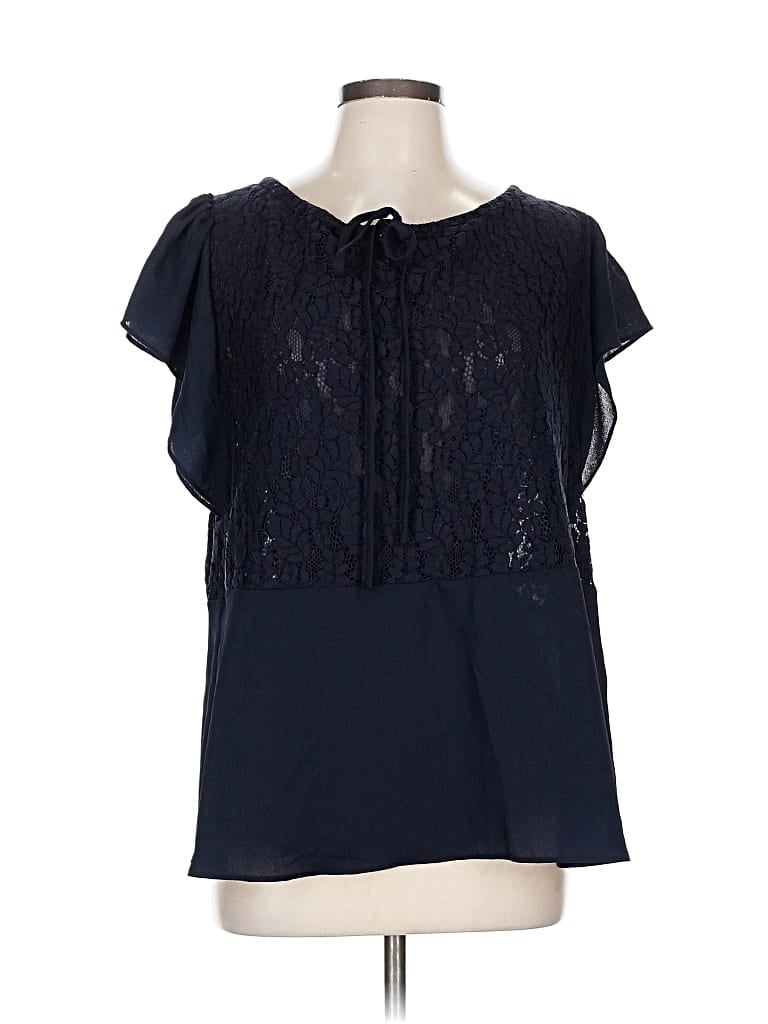 Pre-owned Ann Taylor Short Sleeve Blouse In Blue