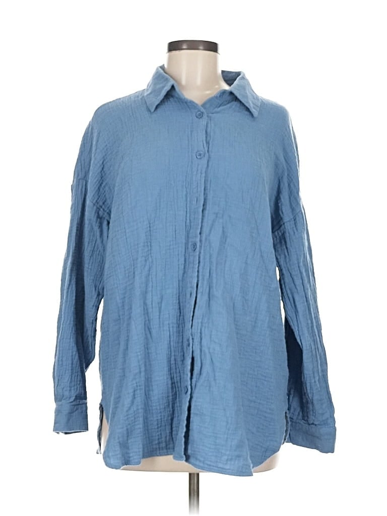Pre-owned Unbranded Long Sleeve Button Down Shirt In Blue