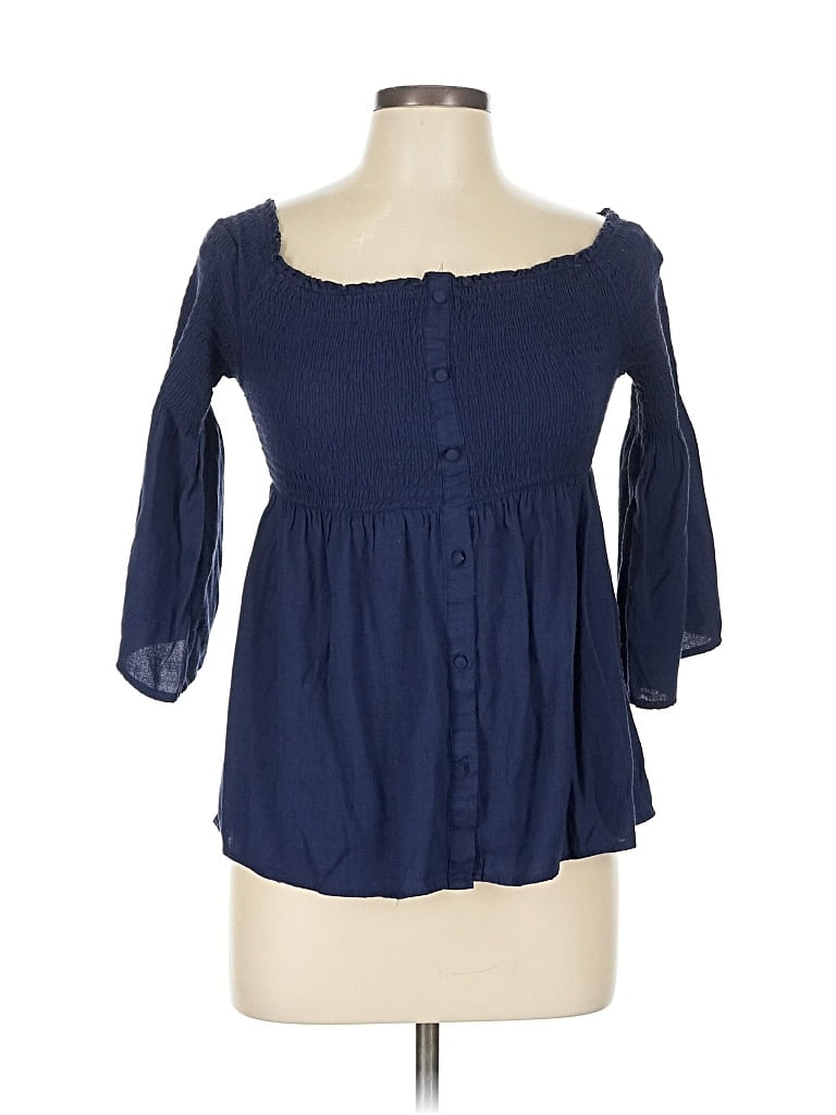 Pre-owned Active Usa 3/4 Sleeve Blouse In Blue