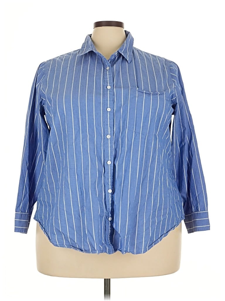 Pre-owned Old Navy 3/4 Sleeve Button Down Shirt In Blue