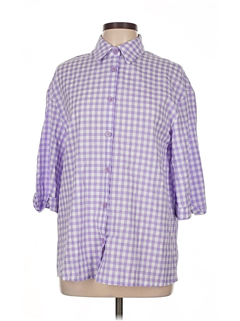 Assorted Brands 3/4 Sleeve Button Down Shirt In Purple
