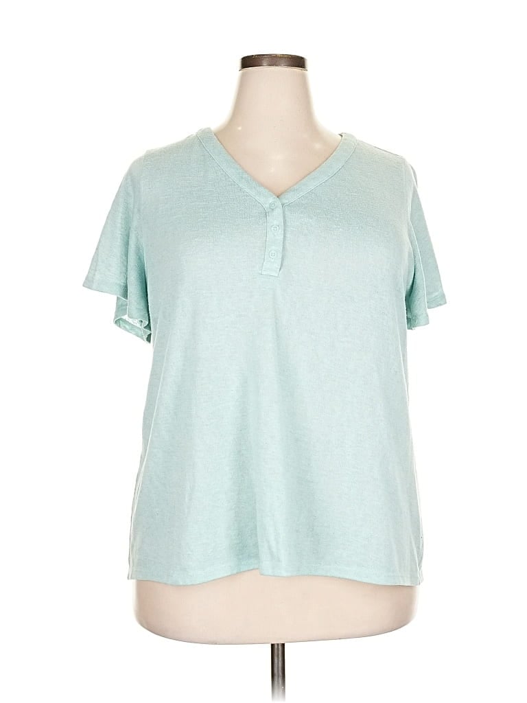 Pre-owned Lane Bryant Short Sleeve Top Teal V Neck Tops In Blue