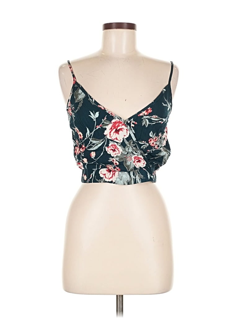 Band Of Gypsies Tank Top Teal Floral Pattern Sweetheart Neckline Tops In Blue