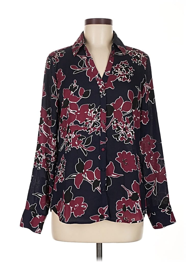 Pre-owned Express Long Sleeve Blouse In Burgundy