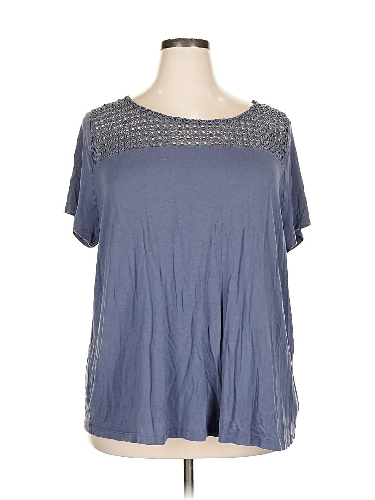 Pre-owned Lane Bryant Short Sleeve Top Blue Square Neckline Tops