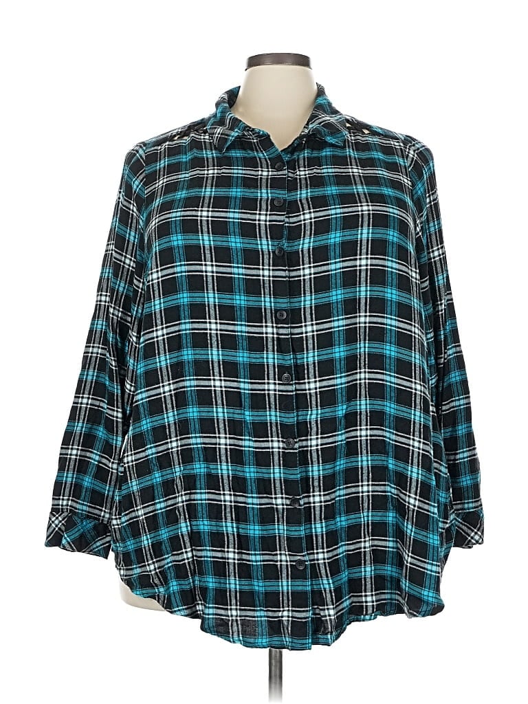 Pre-owned Torrid 3/4 Sleeve Button Down Shirt In Blue