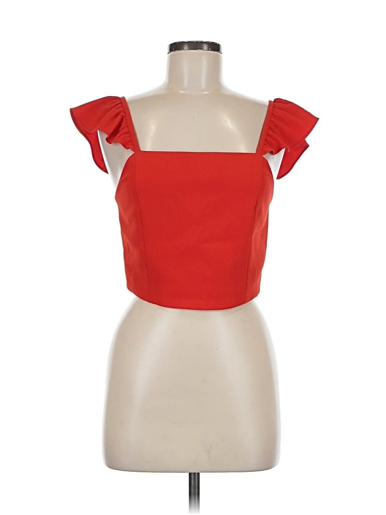Pre-owned Alice And Olivia Alice + Olivia Short Sleeve Top Red Square Neckline Tops