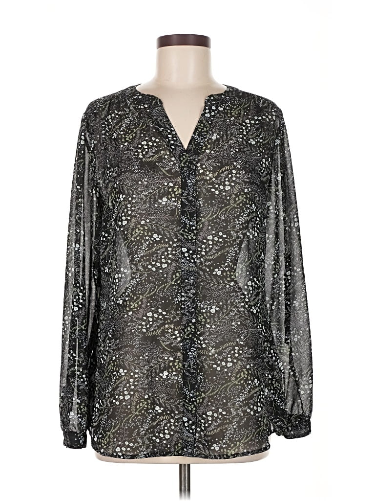 Pre-owned Ann Taylor Loft Outlet Long Sleeve Blouse In Silver