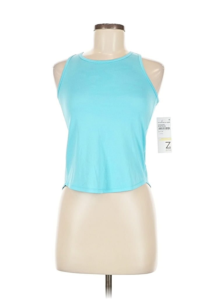 Pre-owned Z By Zella Tank Top Teal Halter Neckline Tops In Blue