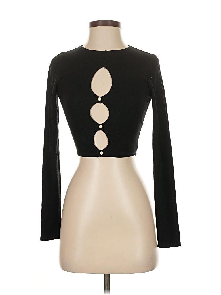 Pre-owned Reformation Long Sleeve Top Black Keyhole Neckline Tops