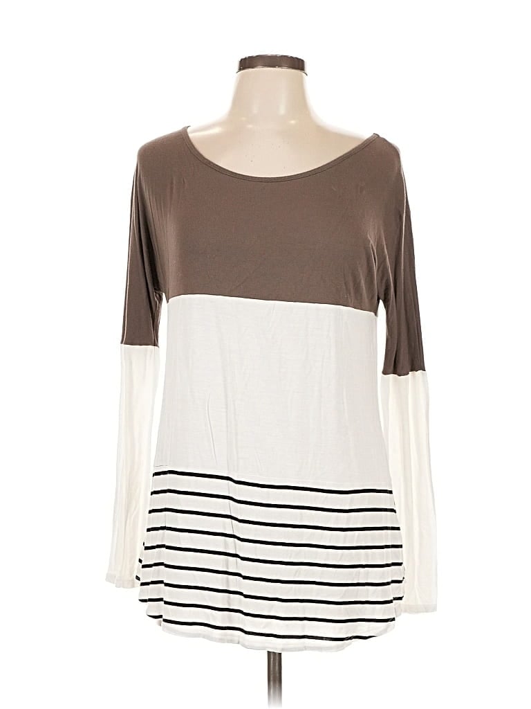 Pre-owned Pink Lily Long Sleeve Top Brown Boatneck Tops