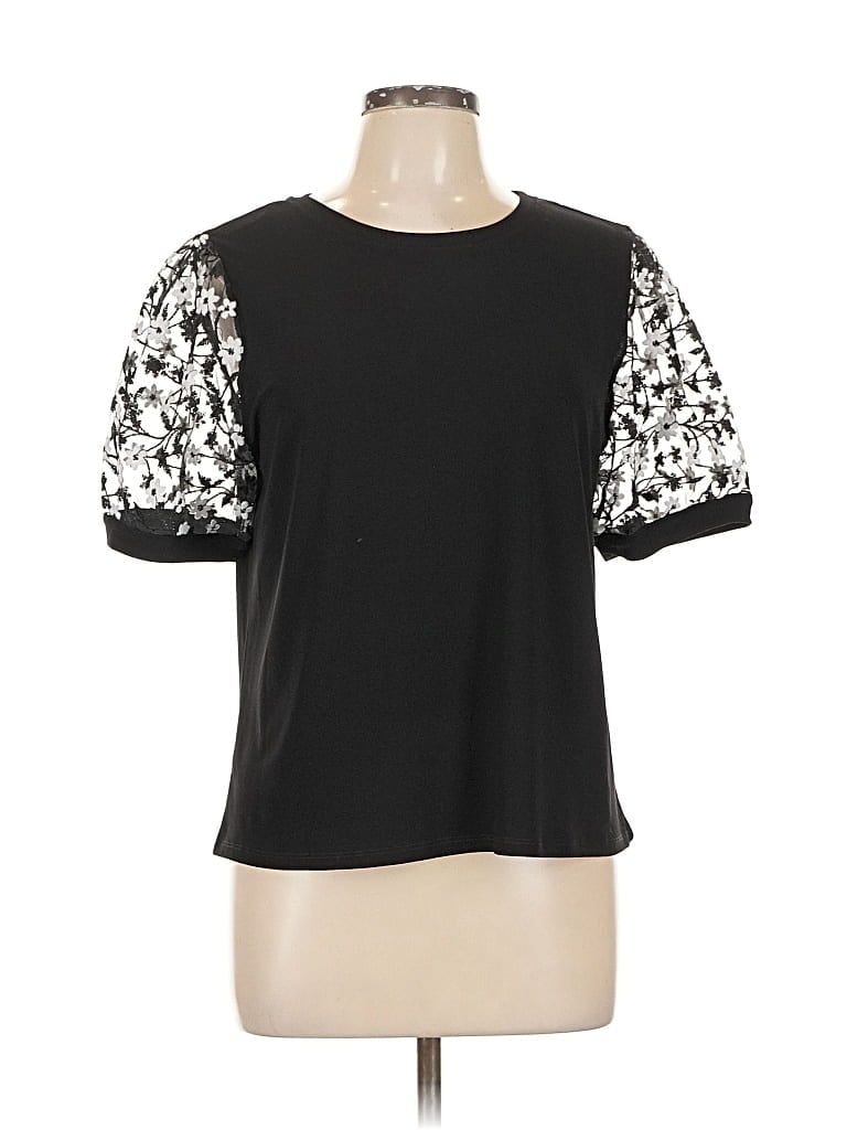 Pre-owned Cece Short Sleeve Top Black Crew Neck Tops
