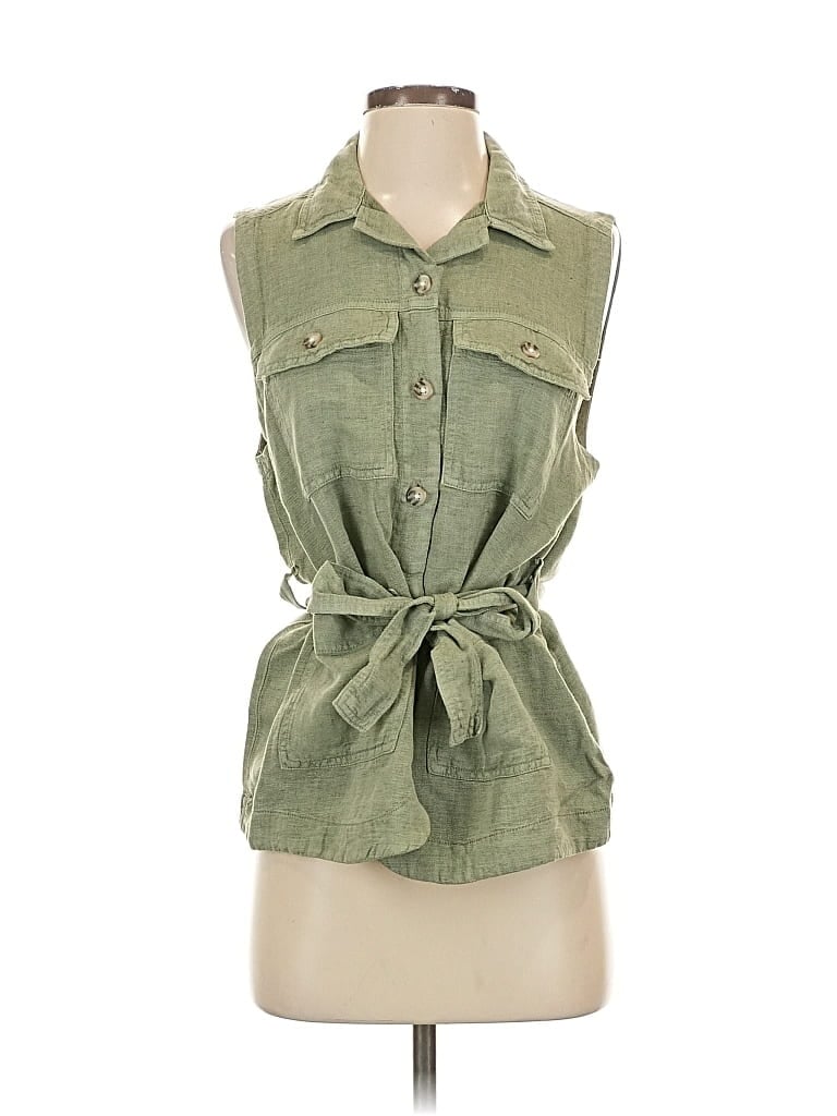 Pre-owned Nicole Miller Sleeveless Button Down Shirt In Green