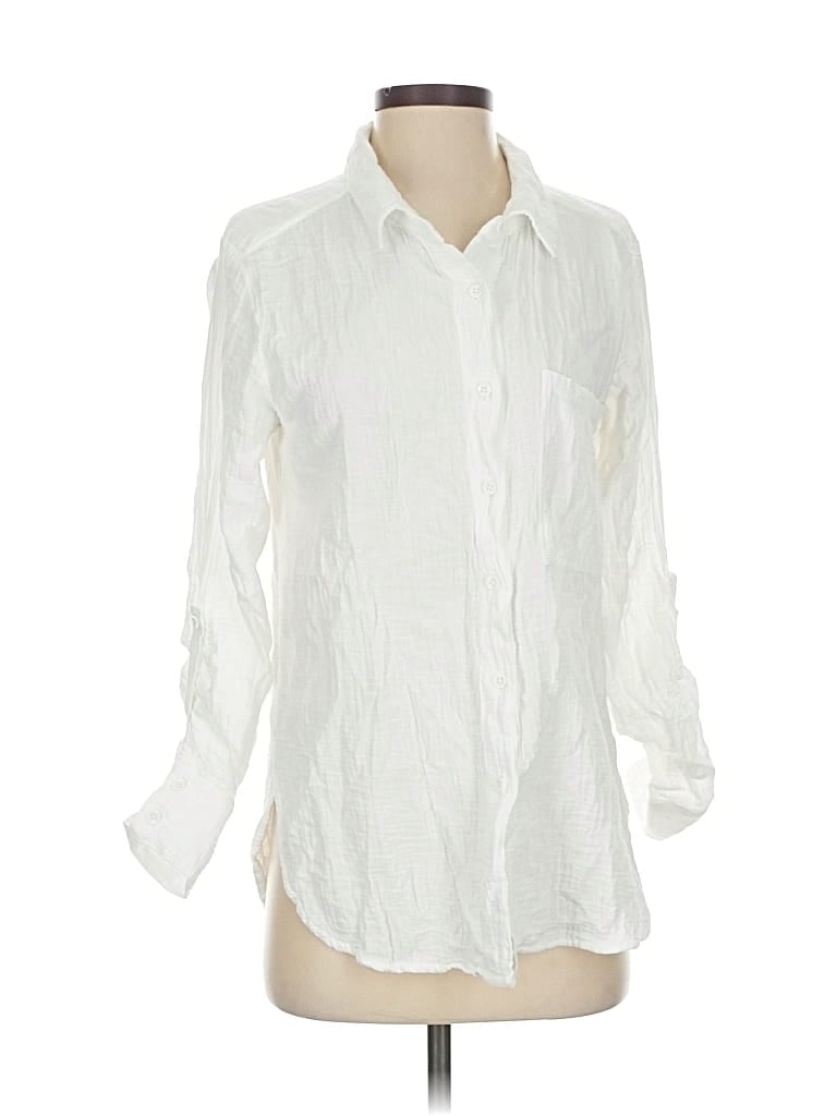 Pre-owned Bobi 3/4 Sleeve Button Down Shirt In White