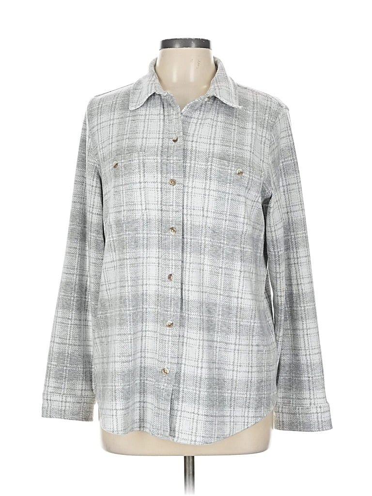 Pre-owned Faherty Long Sleeve Blouse In Gray