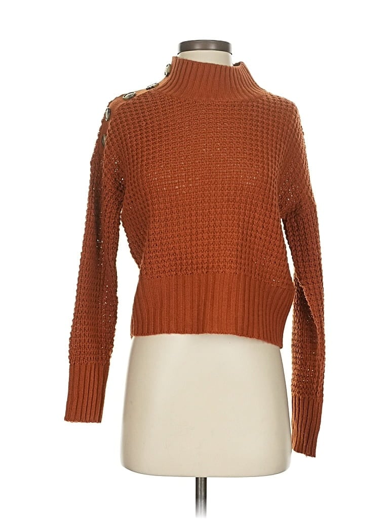 Pre-owned Full Circle Trends Long Sleeve Top Orange Turtleneck Tops