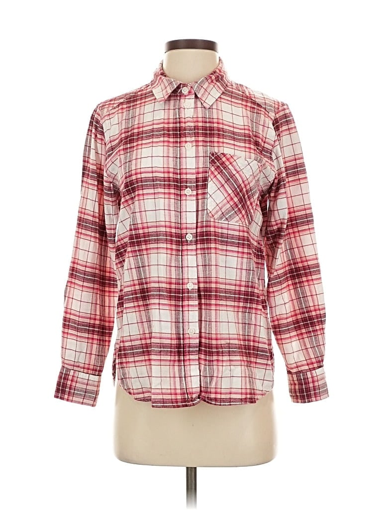 Pre-owned Time And Tru Long Sleeve Button Down Shirt In Red