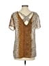 Walter 100% Silk Animal Print Brown Short Sleeve Silk Top Size 4 - photo 2
