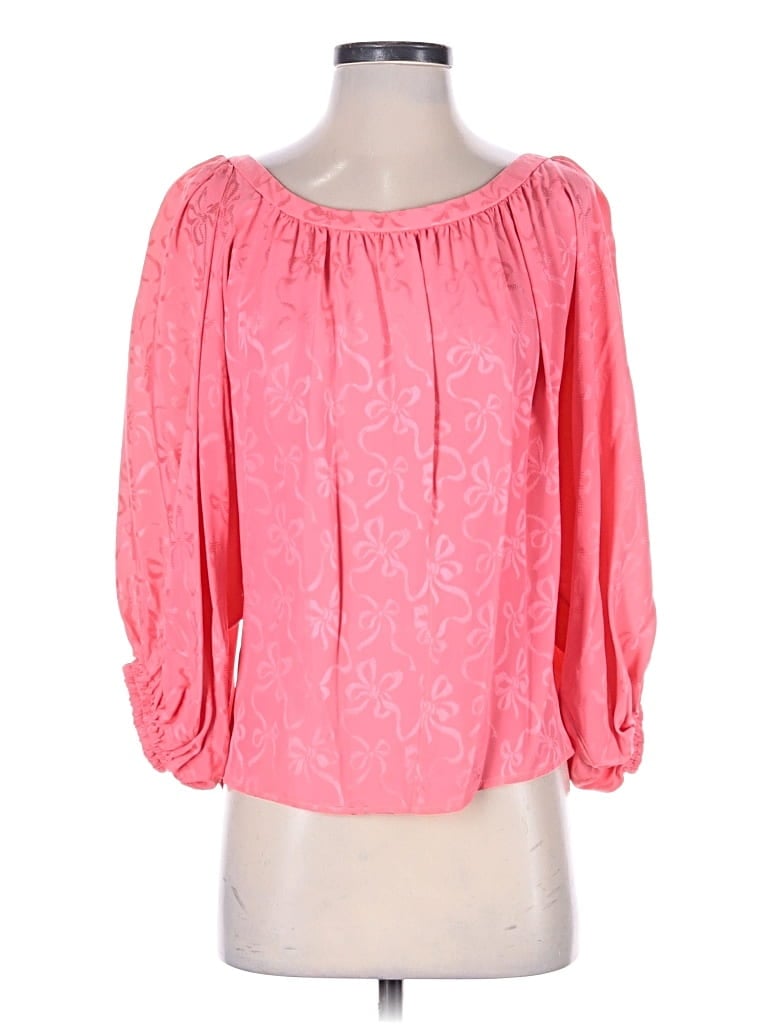 Pre-owned Yves Saint Laurent Rive Gauche 3/4 Sleeve Silk Top Pink Boatneck Tops