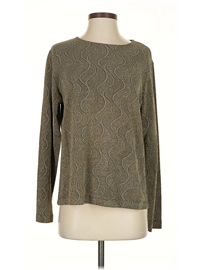 Pre-owned Laura Ashley Long Sleeve Top Gray Crew Neck Tops