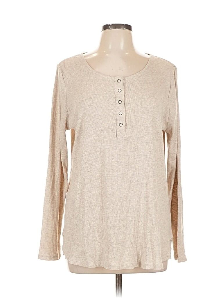 Pre-owned Jjill Long Sleeve Henley Shirt In Brown