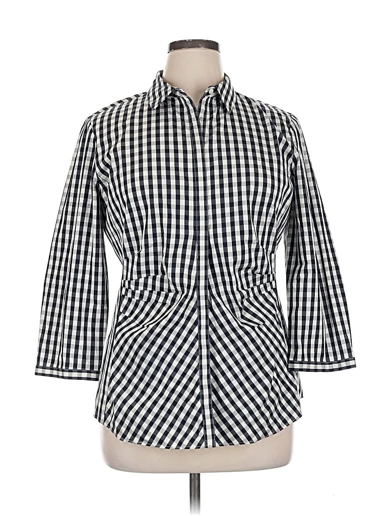 Pre-owned Lafayette 148 3/4 Sleeve Button Down Shirt In Blue