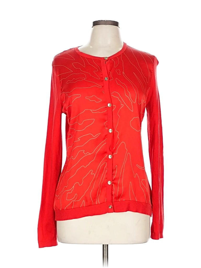 Pre-owned Ak Anne Klein Cardigan Sweater In Red