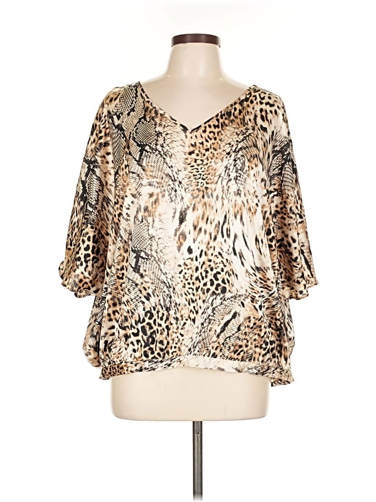 Pre-owned Chico's 3/4 Sleeve T-shirt In Brown