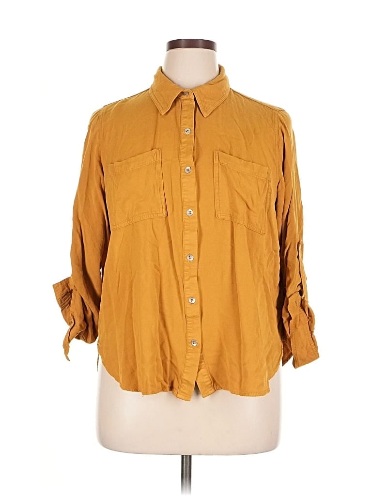 Pre-owned Knox Rose 3/4 Sleeve Button Down Shirt In Yellow