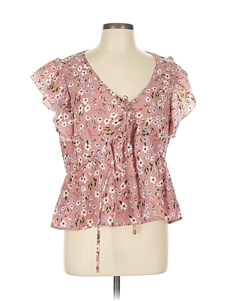 Pre-owned Shein Curve Short Sleeve Blouse In Pink