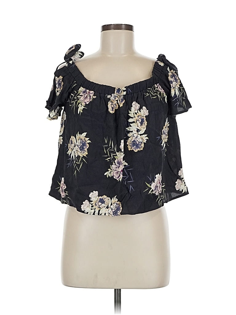 Pre-owned Astr Short Sleeve Blouse In Black