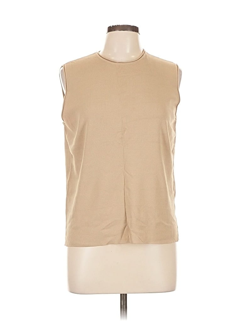 Pre-owned Laura Ashley Sleeveless Top Tan High Neck Tops In Brown
