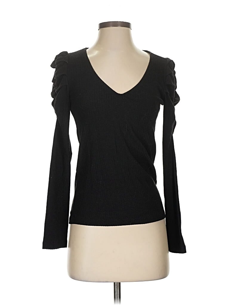 Pre-owned Mng Long Sleeve Top Black Sweetheart Neckline Tops