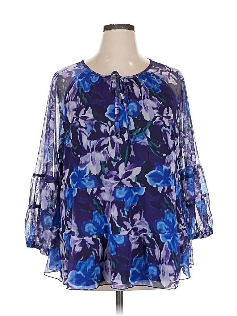 Pre-owned Terra & Sky 3/4 Sleeve Blouse In Blue