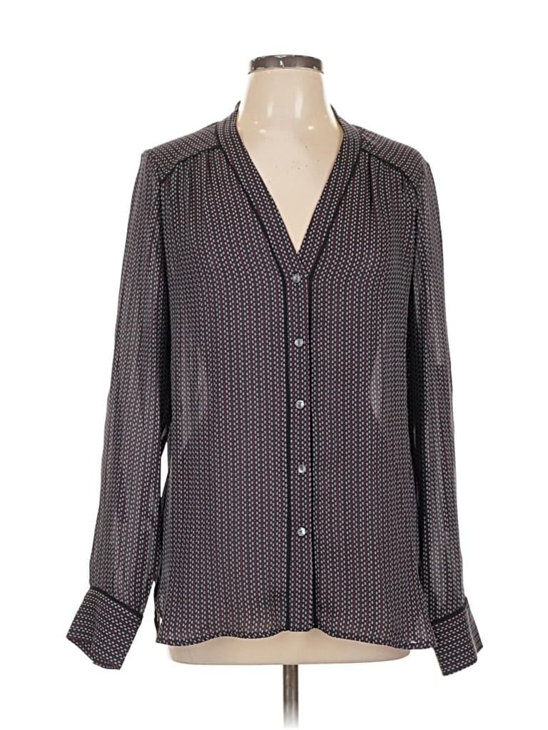 Pre-owned Vince Long Sleeve Silk Top Gray Polka Dots Pattern Square Neckline Tops