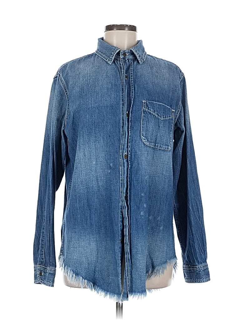 Pre-owned Current Elliott Long Sleeve Button Down Shirt In Blue