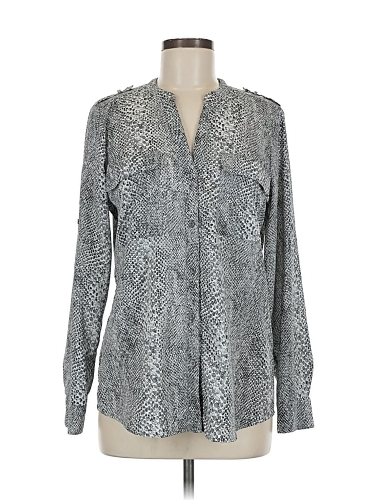 Pre-owned Calvin Klein Long Sleeve Blouse In Silver