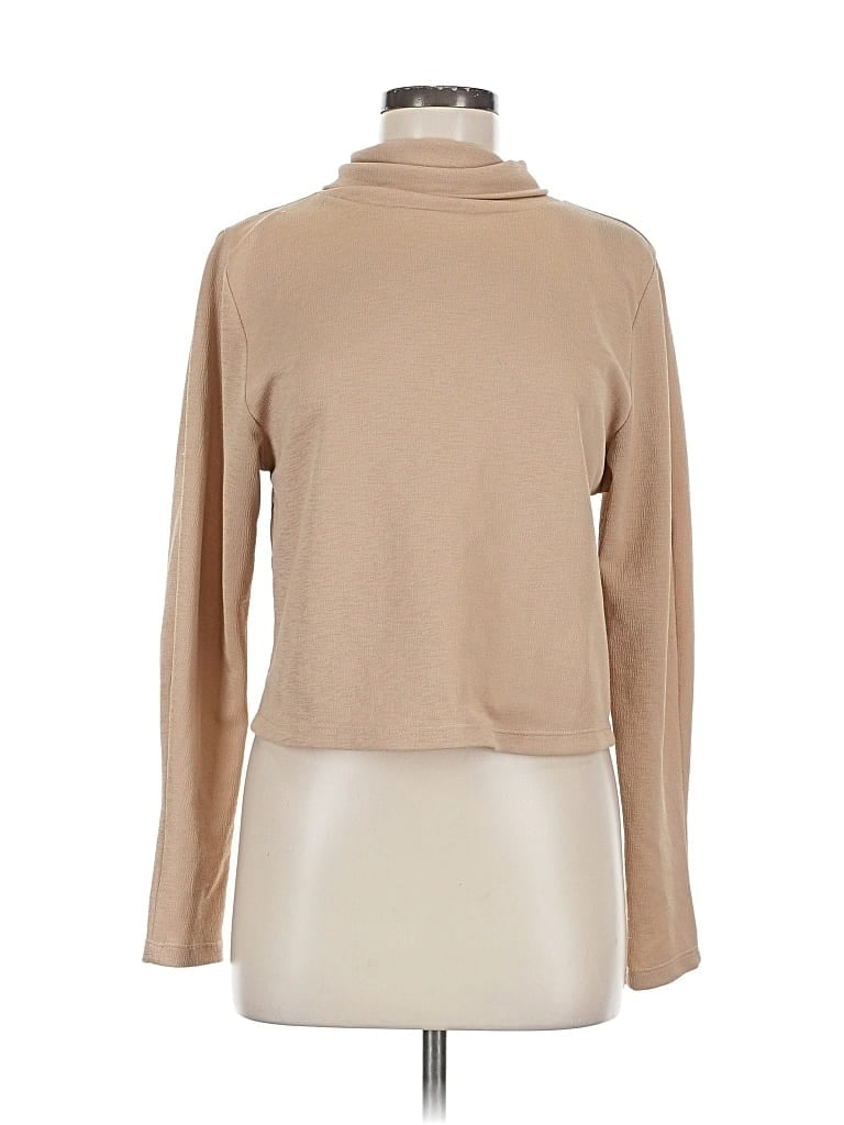Pre-owned Zara Basic Long Sleeve Top Tan Turtleneck Tops In Brown