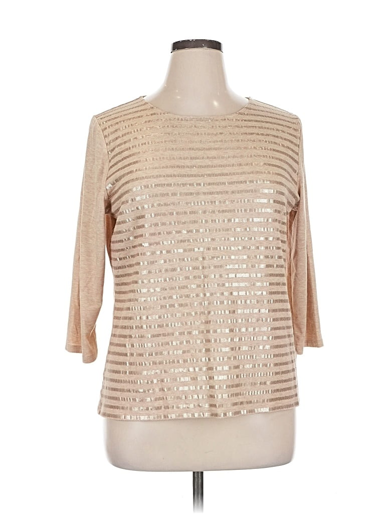 Pre-owned Liz Claiborne 3/4 Sleeve T-shirt In Brown