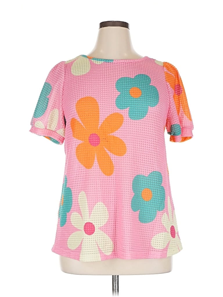 Pre-owned Shein Curve Short Sleeve Top Pink Square Neckline Tops