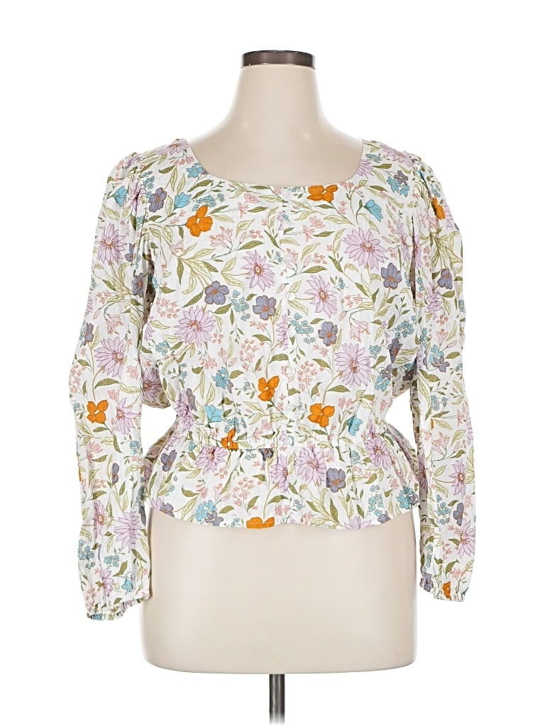 Pre-owned A.n.a. A New Approach Long Sleeve Blouse In White