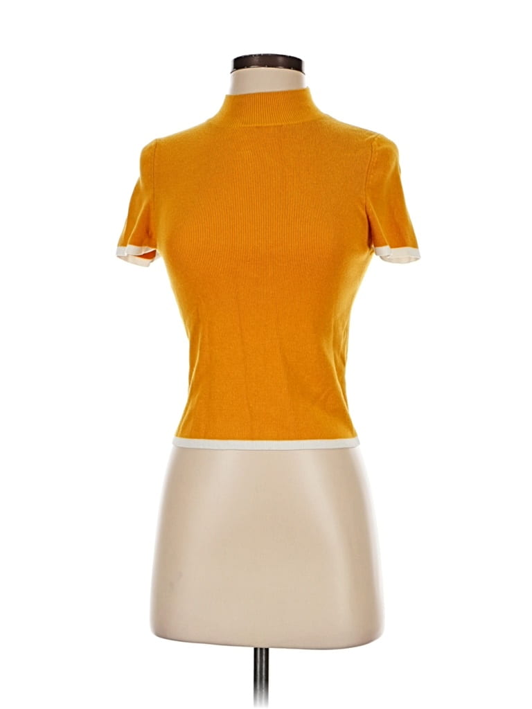 Pre-owned Maeve By Anthropologie Short Sleeve Top Orange Mock Neckline Tops