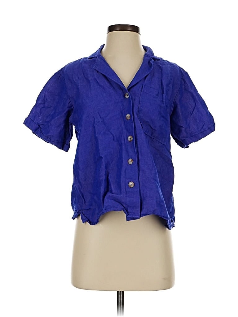 Pre-owned Maeve By Anthropologie Short Sleeve Blouse In Blue
