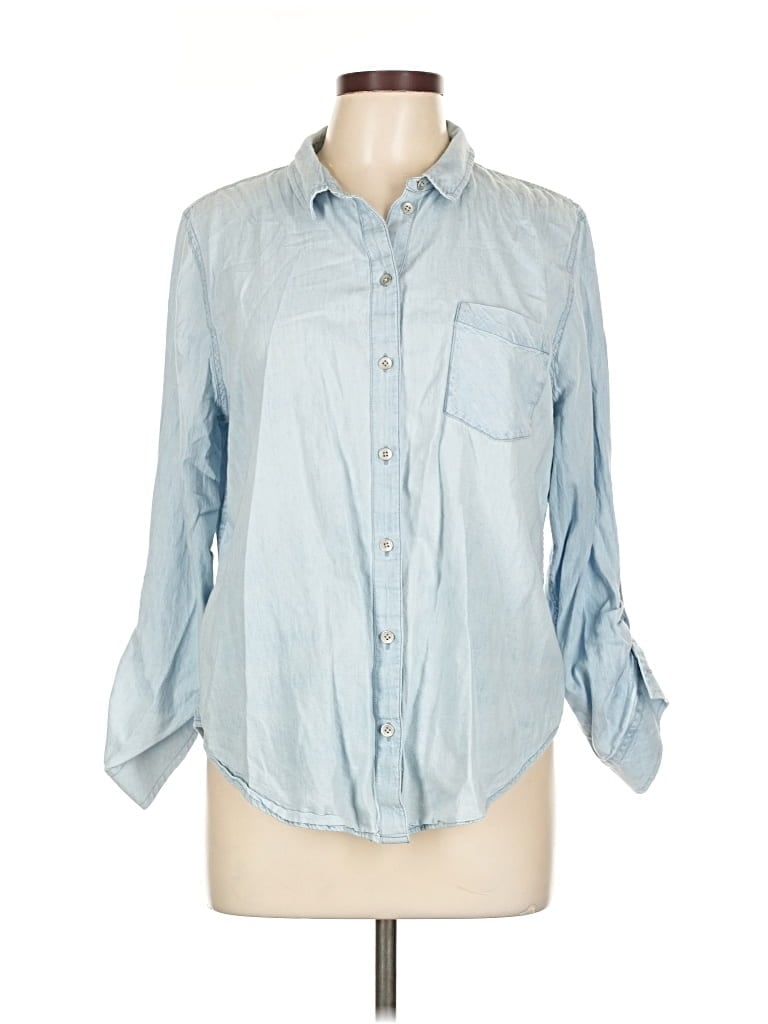 Pre-owned Caslon 3/4 Sleeve Button Down Shirt In Blue