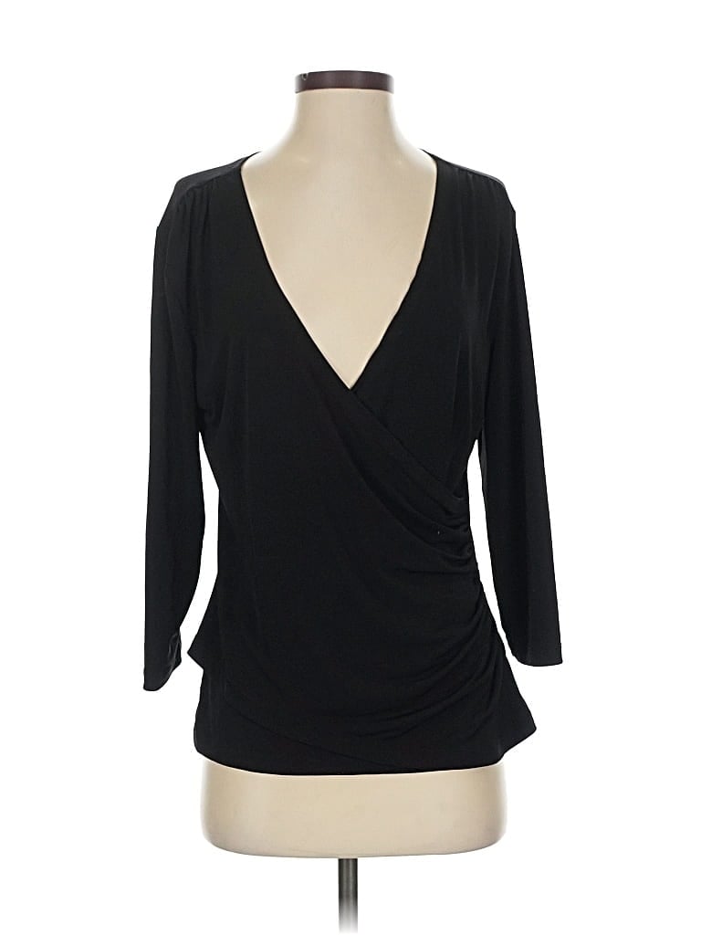 Pre-owned Coldwater Creek 3/4 Sleeve Top Black Plunge Neckline Tops
