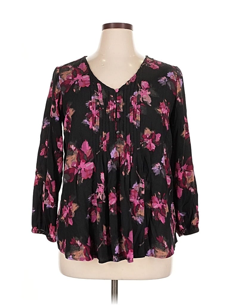 Pre-owned Terra & Sky 3/4 Sleeve Blouse In Black