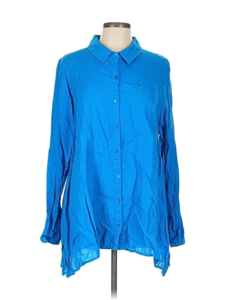 Pre-owned Eileen Fisher Long Sleeve Button Down Shirt In Blue