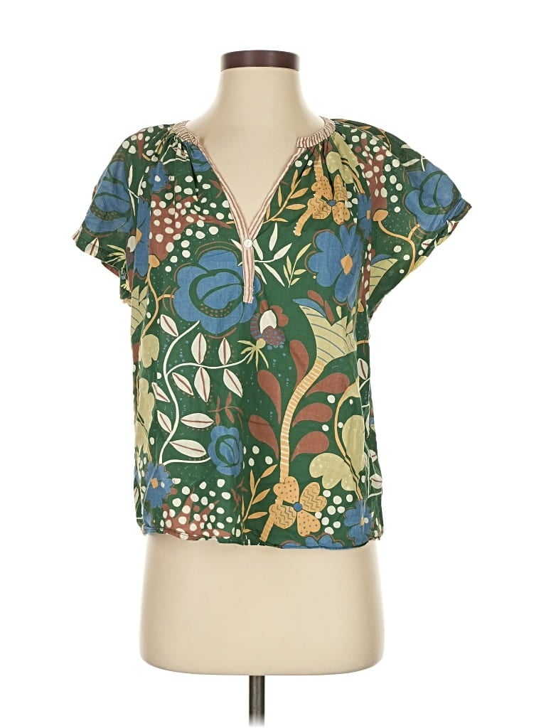 Pre-owned Velvet By Graham & Spencer Short Sleeve Blouse In Green